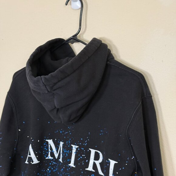 AMIRI Hoodie Crystal Painter  - Black  Hoodie with Blue & White Splatter Design - Picture 8 of 9